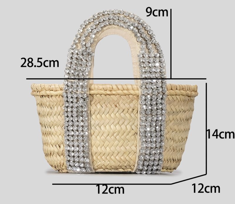 画像12: Crystal Diamond & Pearl & Color Stone Small Basket Tote Shoulder Bag straw woven bag クリスタルダイヤモンド&パール&カラーストーンスモールかごトートショルダーバッグ籠かごバッグバスケットバッグ (12)