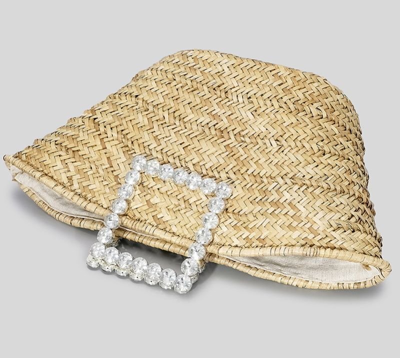 画像2: crystal diamond handle tote basket bag straw woven bag クリスタルダイヤモンドハンドルトート籠かごバッグバスケットバッグ (2)