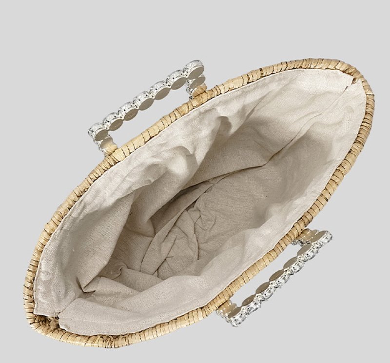 画像6: crystal diamond handle tote basket bag straw woven bag クリスタルダイヤモンドハンドルトート籠かごバッグバスケットバッグ (6)