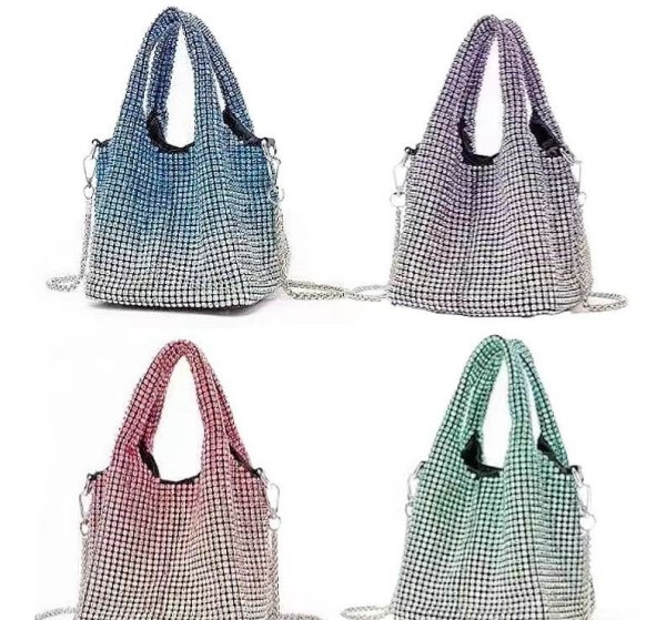 画像1: gradient rhinestone bag portable bucket bag tote shoulder bag　グラデーションカラー ラインストーンバッグバケットバッグ トートショルダーバッグ (1)