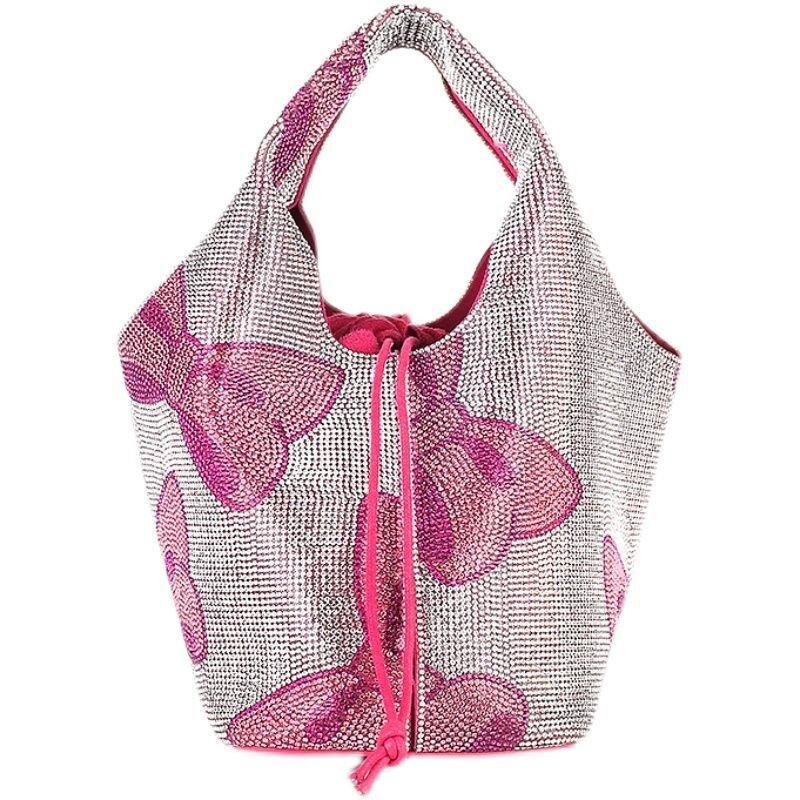 Women's Bow Ribbon Rhinestone Tote Bag リボン りぼん ライン