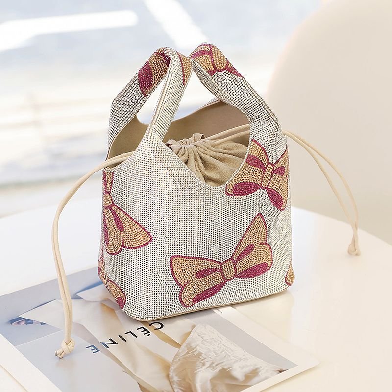 画像5: Women's Bow Ribbon Rhinestone Tote Bag リボン りぼん ラインストーントートバッグ 巾着 ハンドバッグ (5)