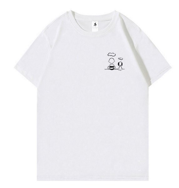 画像1: Back view Snoopy & x Charlie Brown Print short-sleeved T-shirt　ワンポイントバックスヌーピー＆チャーリーブラウンプリント Tシャツ ユニセックス 男女兼用  (1)