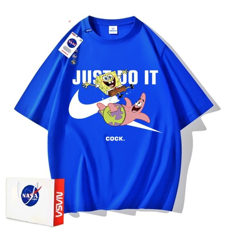 画像1: JUST IT Broken swoosh x SpongeBob x Patrick Star Print Tshirts ユニセックス男女兼用 ブロークンスウォッシュ×スポンジボブ×パトリックスタープリント 半袖 Tシャツ (1)