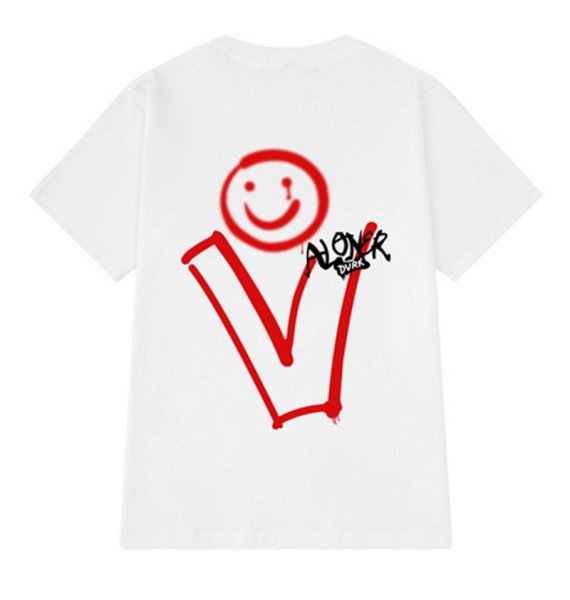画像1: illustration short-sleeved T-shirt　スマイル＆Vプリント Tシャツ ユニセックス 男女兼用  (1)