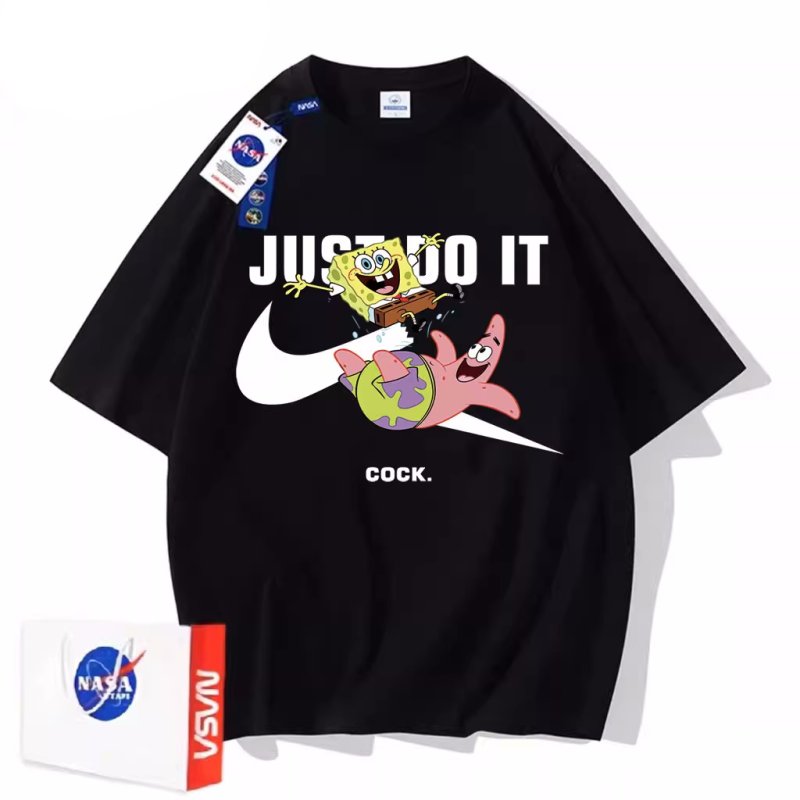 画像2: JUST IT Broken swoosh x SpongeBob x Patrick Star Print Tshirts ユニセックス男女兼用 ブロークンスウォッシュ×スポンジボブ×パトリックスタープリント 半袖 Tシャツ (2)