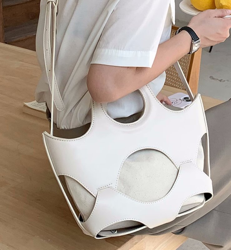 画像4: Leather and Canvas Hollow Tote Bag One Shoulder Messenger bag レザートートショルダーバッグバッグ (4)