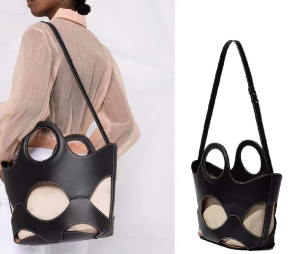 画像1: Leather and Canvas Hollow Tote Bag One Shoulder Messenger bag　レザートートショルダーバッグバッグ (1)