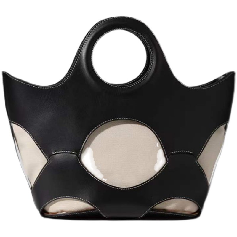 画像2: Leather and Canvas Hollow Tote Bag One Shoulder Messenger bag レザートートショルダーバッグバッグ (2)