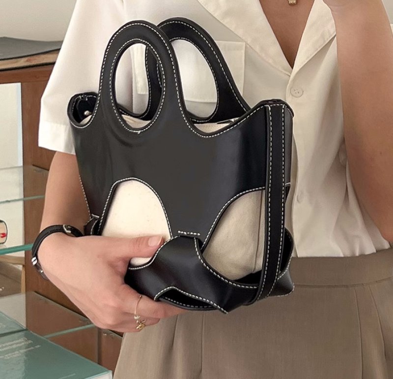 画像6: Leather and Canvas Hollow Tote Bag One Shoulder Messenger bag レザートートショルダーバッグバッグ (6)