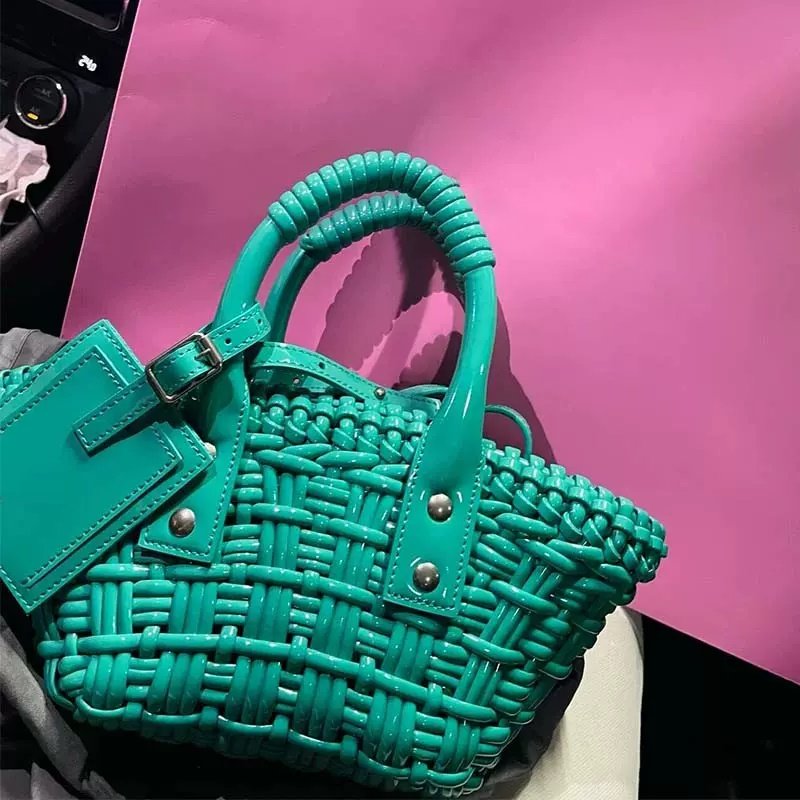 画像25: PU LEATHER BRAIDED MINI TOTE SHOULDER BAG レザー編み込みミニトートショルダーバッグクラッチかご籠バッグ (25)