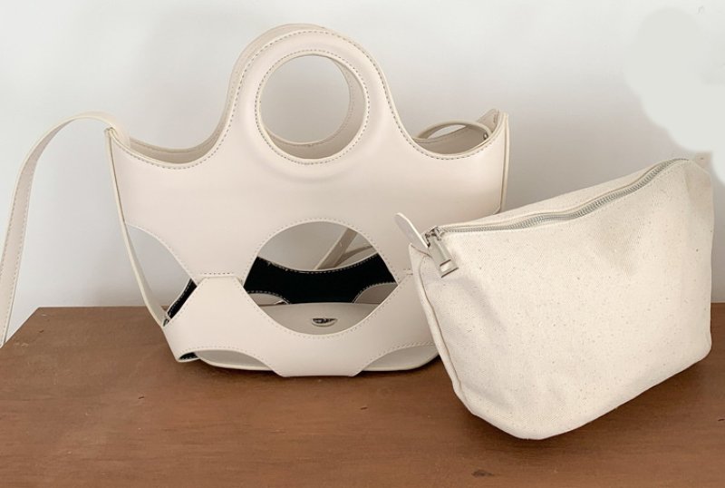 画像7: Leather and Canvas Hollow Tote Bag One Shoulder Messenger bag レザートートショルダーバッグバッグ (7)