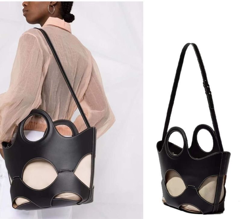 画像9: Leather and Canvas Hollow Tote Bag One Shoulder Messenger bag レザートートショルダーバッグバッグ (9)