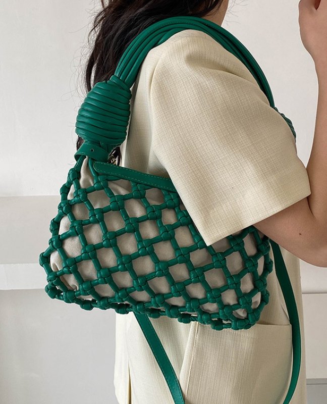 画像9: weaving hollow portable Messenger mesh bagTote Bag  Shoulder  bag レザーメッシュキャットウォーク織りトートショルダーバッグバッグ (9)