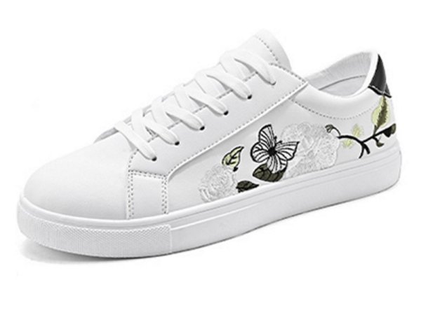 画像1:  Unisex rose and butterfly embroidery shoes sneakers  ユニセックス メンズ男女兼用ローズ＆バタフライ刺繍レザースニーカーシューズ  (1)