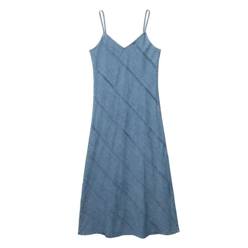 画像5: French sexy V-neck midi denim dress  V ネック マキシミディ デニム ドレス ワンピース  (5)