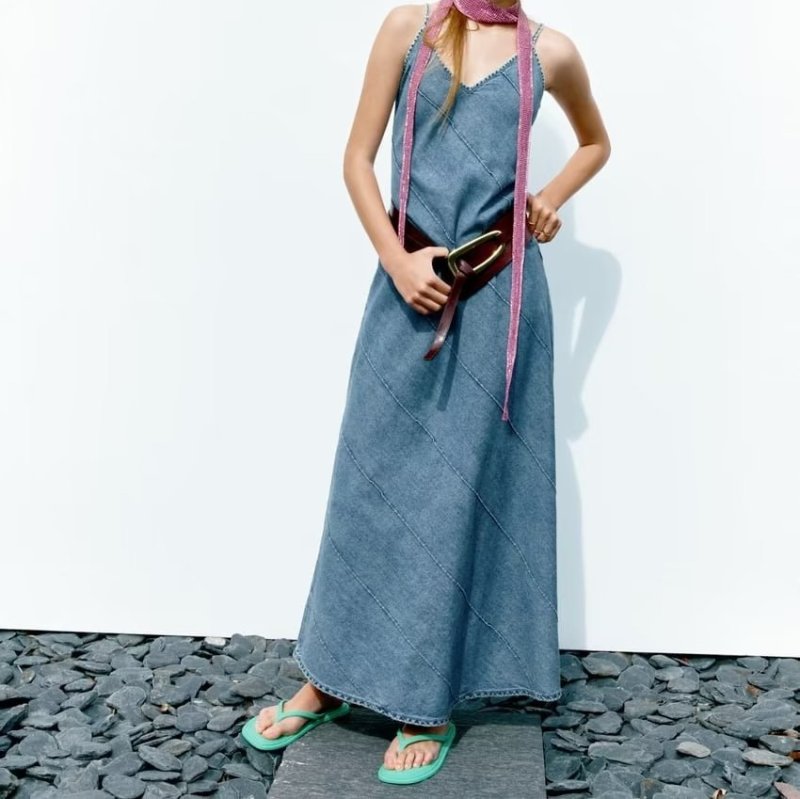 画像4: French sexy V-neck midi denim dress  V ネック マキシミディ デニム ドレス ワンピース  (4)