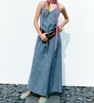画像1: French sexy V-neck midi denim dress  V ネック マキシミディ デニム ドレス ワンピース  (1)