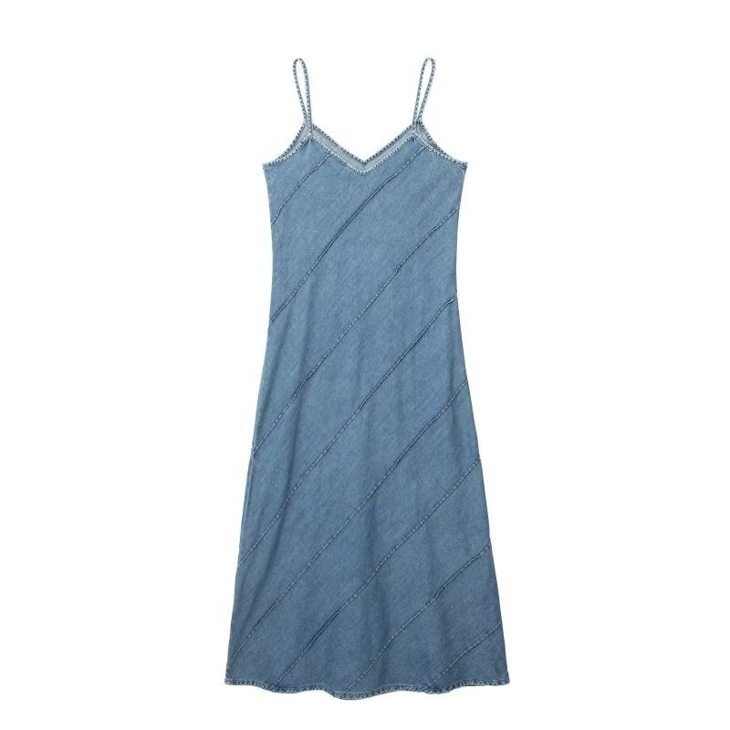 画像6: French sexy V-neck midi denim dress  V ネック マキシミディ デニム ドレス ワンピース  (6)