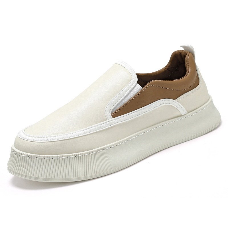画像2:  Unisex Thick leather slip-on sneakers sneakers  ユニセックス メンズ男女兼用レザー厚底スリッポンスニーカーシューズ  (2)
