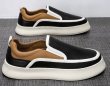 画像5:  Unisex Thick leather slip-on sneakers sneakers  ユニセックス メンズ男女兼用レザー厚底スリッポンスニーカーシューズ  (5)