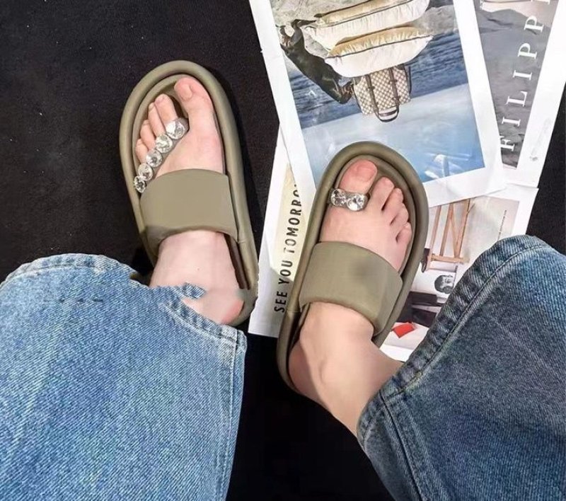 画像10: With asymmetrical rhinestones thick thong sandals slippers 　左右非対称ラインストーン付き 厚底トングサンダルレザーサンダル スリッパ (10)