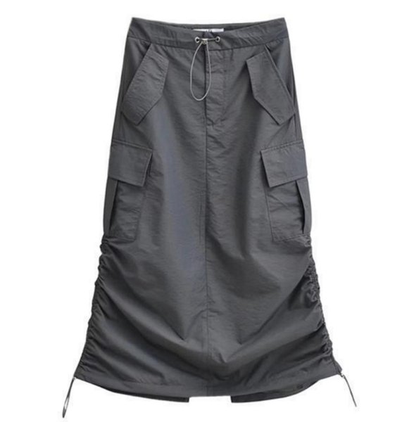 画像1: side drawstring pleated workwear skirt 　サイド絞り巾着立体バッグスカート (1)