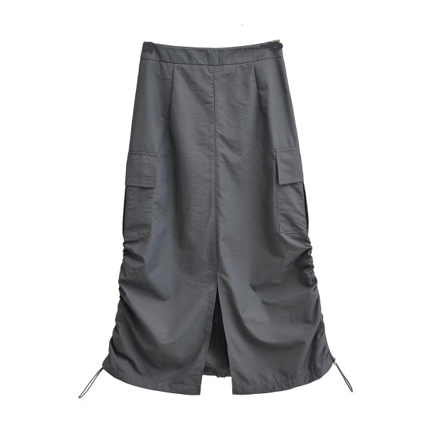 画像5: side drawstring pleated workwear skirt 　サイド絞り巾着立体バッグスカート (5)
