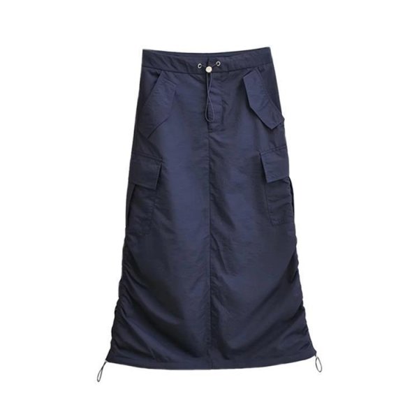 画像3: side drawstring pleated workwear skirt 　サイド絞り巾着立体バッグスカート (3)