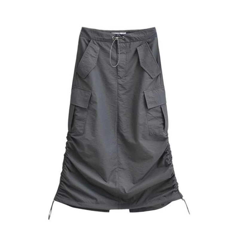 画像8: side drawstring pleated workwear skirt 　サイド絞り巾着立体バッグスカート (8)