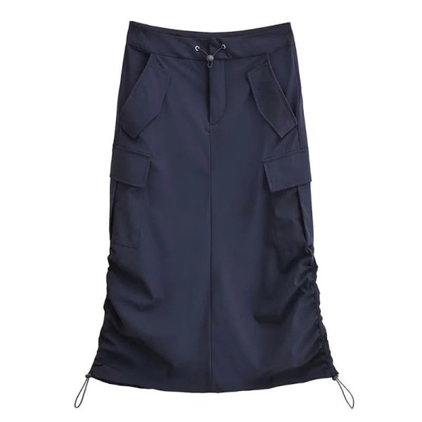 画像4: side drawstring pleated workwear skirt 　サイド絞り巾着立体バッグスカート (4)