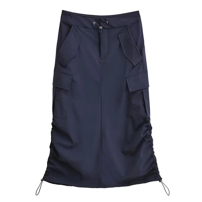 画像4: side drawstring pleated workwear skirt 　サイド絞り巾着立体バッグスカート (4)
