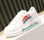 画像2:  Unisex Rainbow & smiling bear paint sneakers   ユニセックス メンズ男女兼用レインボー＆スマイルベアペイントレースアップレザースニーカーシューズ  (2)