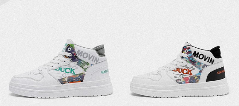 画像3:  Unisex High-cut leather graphics and logos Lace-up Sneakers  ユニセックス メンズ男女レザーグラフィック＆ロゴハイカットレザーレースアップスニーカーシューズ (3)