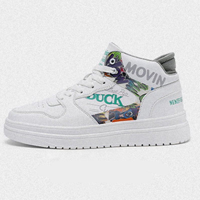 画像2:  Unisex High-cut leather graphics and logos Lace-up Sneakers  ユニセックス メンズ男女レザーグラフィック＆ロゴハイカットレザーレースアップスニーカーシューズ (2)