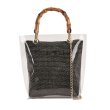 画像4: Basket Tote Shoulder Bag with Bamboo Handle Transparent Cover straw woven bag　バンブーハンドル透明カバー付きかごトートショルダーバッグ籠カゴバスケットバッグ (4)