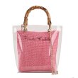 画像3: Basket Tote Shoulder Bag with Bamboo Handle Transparent Cover straw woven bag　バンブーハンドル透明カバー付きかごトートショルダーバッグ籠カゴバスケットバッグ (3)