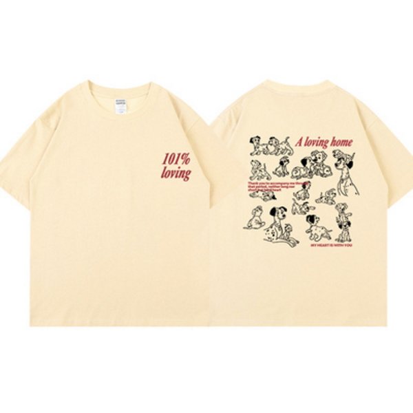 画像1: 100% 101 dogs print T-shirt　ユニセックス 男女兼用100％＆101匹わんちゃん プリントTシャツ (1)