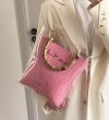 画像7: Basket Tote Shoulder Bag with Bamboo Handle Transparent Cover straw woven bag　バンブーハンドル透明カバー付きかごトートショルダーバッグ籠カゴバスケットバッグ (7)