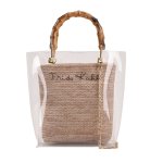 画像2: Basket Tote Shoulder Bag with Bamboo Handle Transparent Cover straw woven bag　バンブーハンドル透明カバー付きかごトートショルダーバッグ籠カゴバスケットバッグ (2)