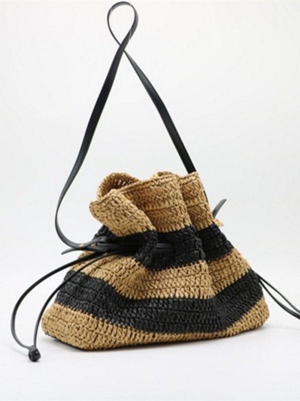 画像4: Striped Drawstring Tote Shoulder Basket Bag 2WAY bag  ボーダー巾着トートショルダー籠かご2WAYバッグ (4)