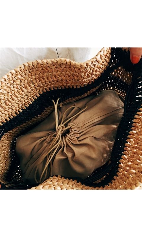 画像14: Striped Drawstring Tote Shoulder Basket Bag 2WAY bag  ボーダー巾着トートショルダー籠かご2WAYバッグ (14)