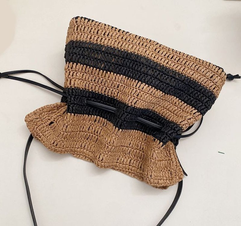画像10: Striped Drawstring Tote Shoulder Basket Bag 2WAY bag  ボーダー巾着トートショルダー籠かご2WAYバッグ (10)