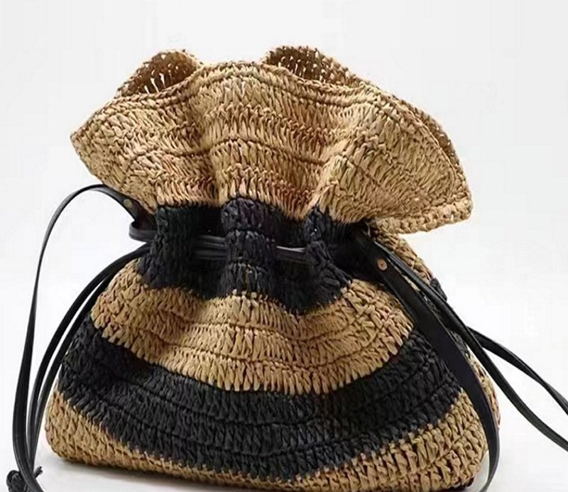 画像13: Striped Drawstring Tote Shoulder Basket Bag 2WAY bag  ボーダー巾着トートショルダー籠かご2WAYバッグ (13)
