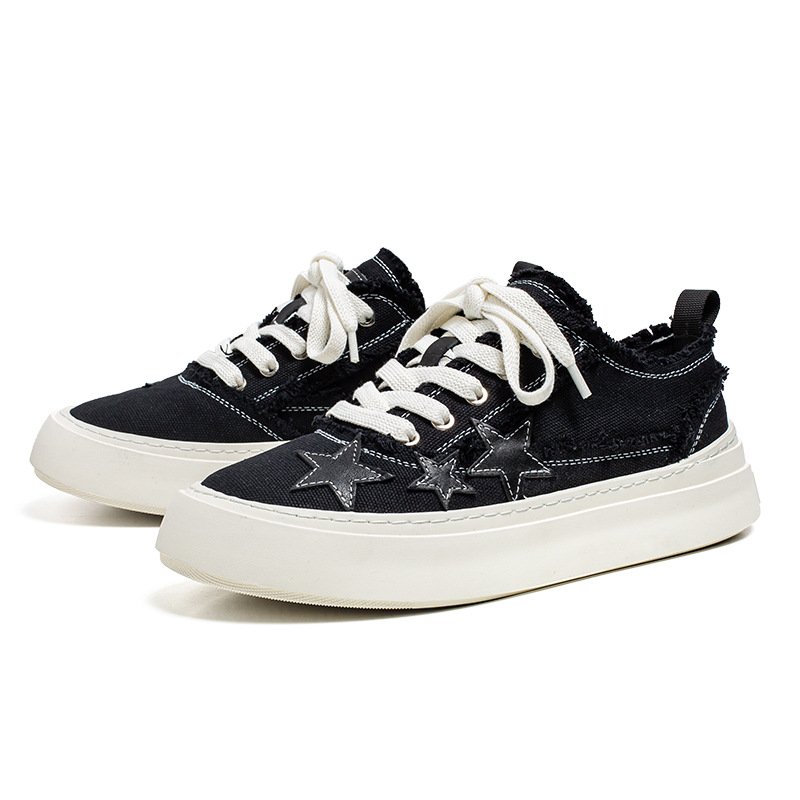 画像4:  Unisex denim tweed & starsLace-up Sneakers  ユニセックス メンズデニムツイード&星スターレースアップスニーカーシューズ (4)