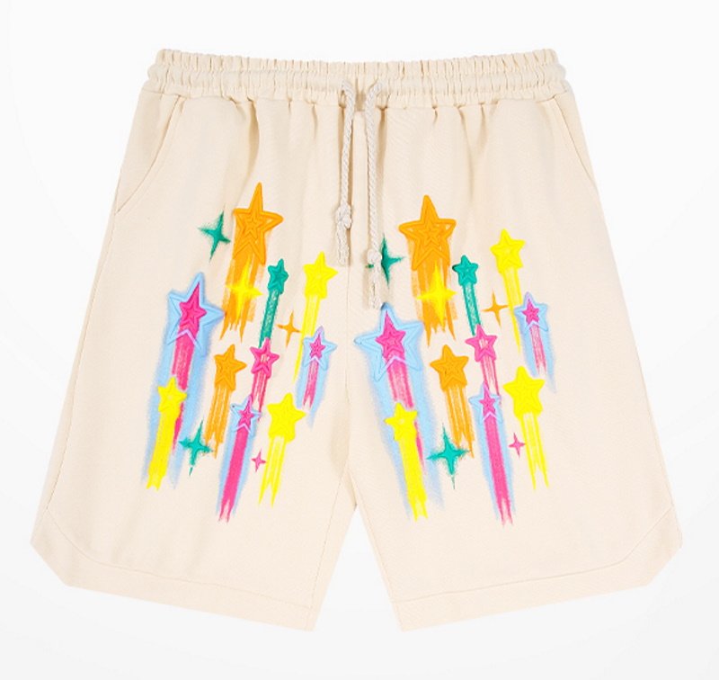 画像2: American five-pointed star graffiti half pants Sweat pants　 男女兼用ユニセックススター＆グラフィック ハーフパンツ  (2)