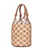 画像2: Mesh Straw Bucket Bag Tote Shoulder  2WAY bag 　メッシュ ストロー バケット バッグトートショルダー籠かご２WAYバッグ (2)