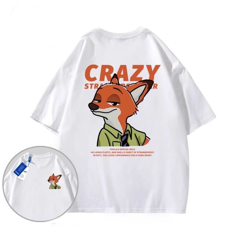 画像2: CRAZY Fox printT-shirt ユニセックス 男女兼用クレージーフォックス狐きつねプリントTシャツ (2)