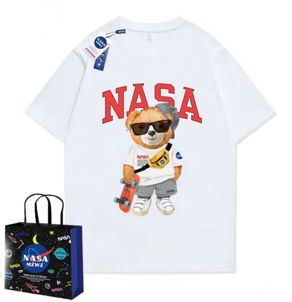 画像1: NASA x skateboard bear printT-shirt　ユニセックス 男女兼用NASAナサ×スケートボード熊ロゴプリントTシャツ (1)