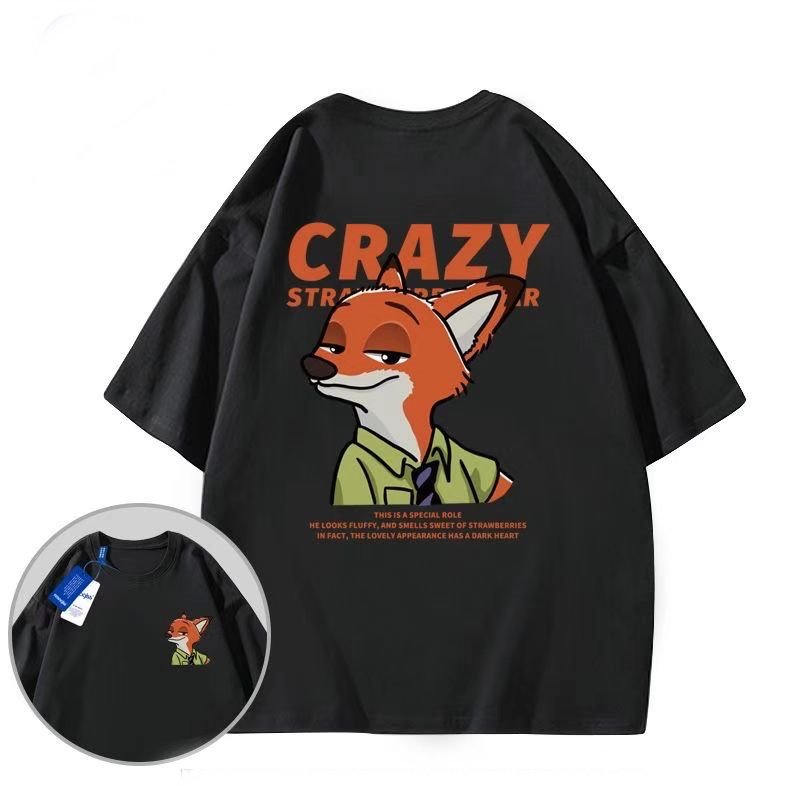 画像1: CRAZY Fox printT-shirt　ユニセックス 男女兼用クレージーフォックス狐きつねプリントTシャツ (1)